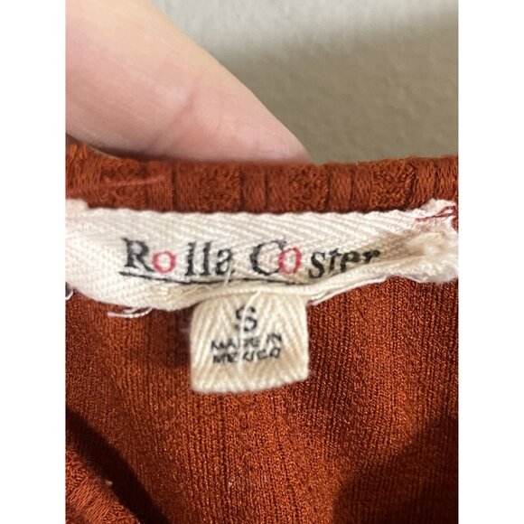 Retro Ribbed Knit Sweater Dress Brown XS Festival Boho Indie Folk Fit Flare Arts - Picture 5 of 10